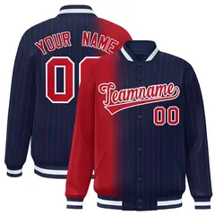 Navy Red Gradient Pinstripe Varsity Full-Snap Letterman Baseball Jacket