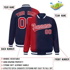 Navy Red Gradient Pinstripe Varsity Full-Snap Letterman Baseball Jacket 2