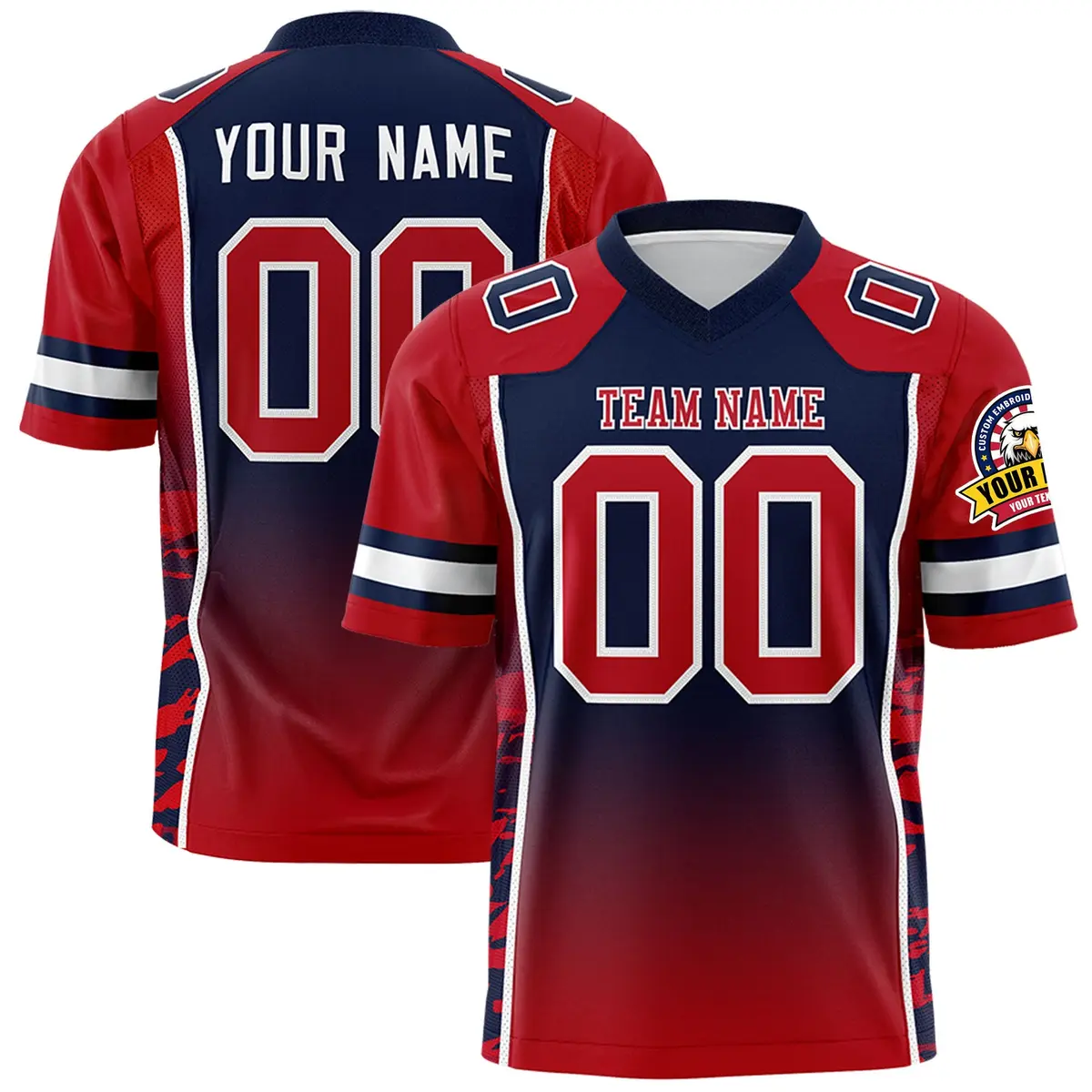 Navy Red Gradient Side Pattern Authentic Football Jersey