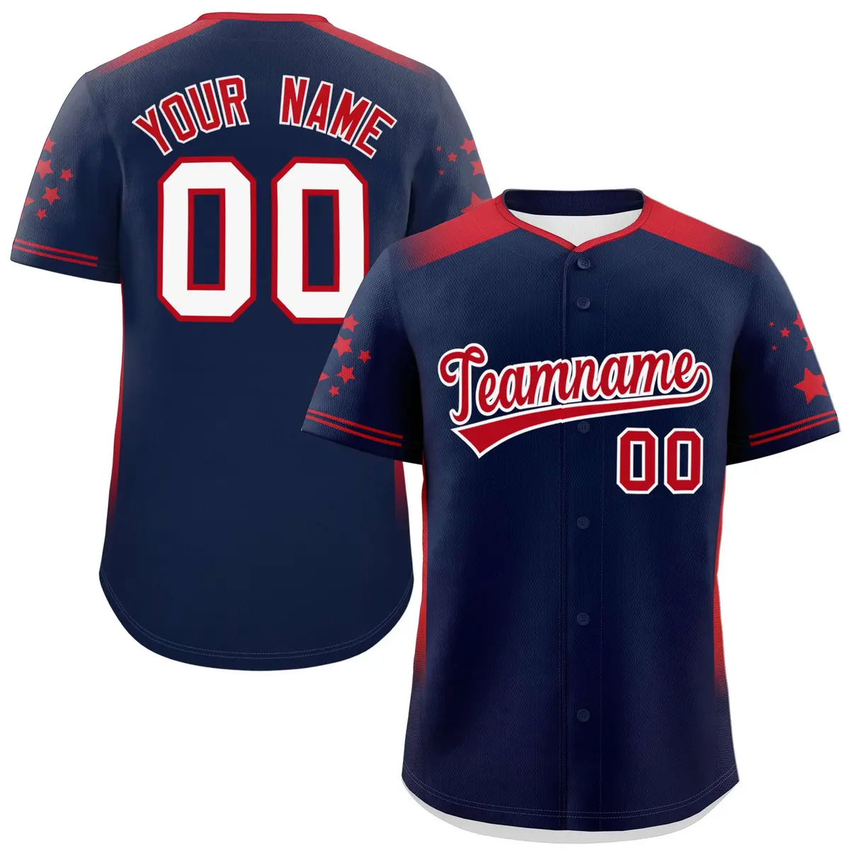 Navy Red Gradient Side Star Pattern Baseball Jersey