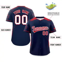 Navy Red Gradient Side Star Pattern Baseball Jersey 2