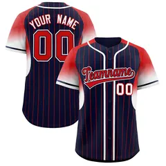 Navy Red Gradient Stripe Fashion Sleeves Baseball Jersey