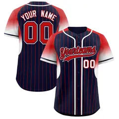 Navy Red Gradient Stripe Fashion Sleeves Baseball Jersey 1