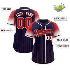 Navy Red Gradient Stripe Fashion Sleeves Baseball Jersey 2