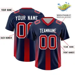 Navy Red Gradient Vertical Width Stripe Football Jersey 2