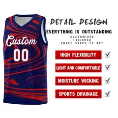 Navy Red Graffiti Fluids Style Basketball Jersey Sets 2