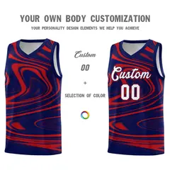 Navy Red Graffiti Fluids Style Basketball Jersey Sets 3