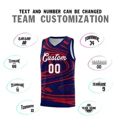 Navy Red Graffiti Fluids Style Basketball Jersey Sets 4