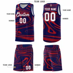 Navy Red Graffiti Fluids Style Basketball Jersey Sets 5