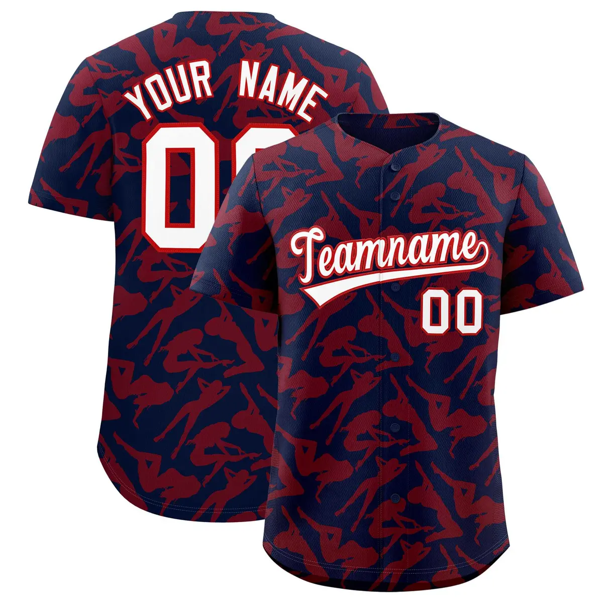 Navy Red Graffiti Pattern Authentic Baseball Jersey