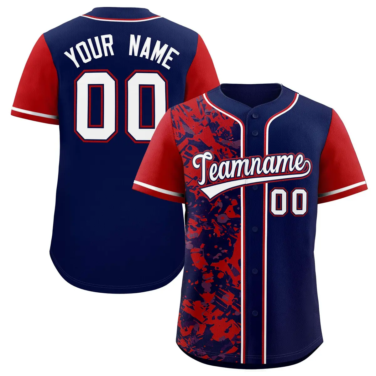 Navy Red Graffiti Split Raglan Sleeve Baseball Jersey