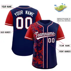 Navy Red Graffiti Split Raglan Sleeve Baseball Jersey 2