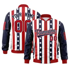 Navy Red Graffiti Varsity Full-Zip Letterman Bomber Jacket