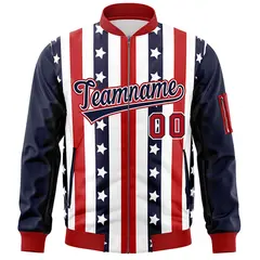 Navy Red Graffiti Varsity Full-Zip Letterman Bomber Jacket 3