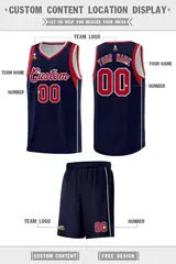 Navy Red-Gray Sleeve Color Block Basketball Jersey 2