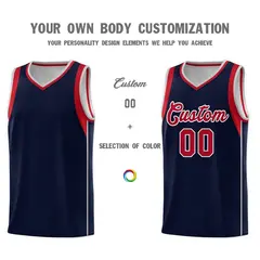 Navy Red-Gray Sleeve Color Block Basketball Jersey 3