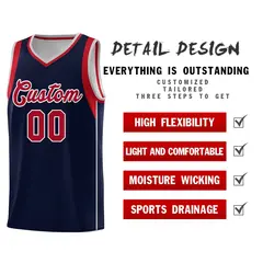 Navy Red-Gray Sleeve Color Block Basketball Jersey 5