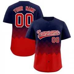 Navy Red Grid Blur Pattern Baseball Jersey 1