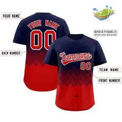 Navy Red Grid Blur Pattern Baseball Jersey 2
