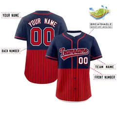 Navy Red Half Stripe Authentic Baseball Jersey 2