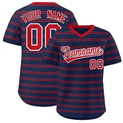 Navy Red Horizontal Stripe Pullover Baseball Jersey 1