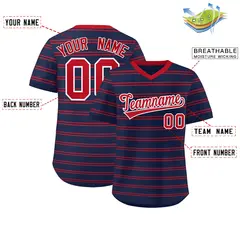 Navy Red Horizontal Stripe Pullover Baseball Jersey 2