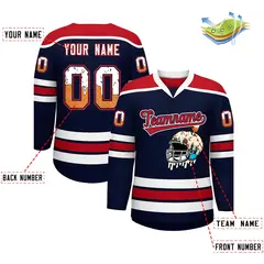 Navy Red Ice Cream Helmet Pattern Hockey Jersey 2