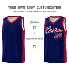 Navy Red Indians Pattern Sports Uniform Basketball Jersey 3