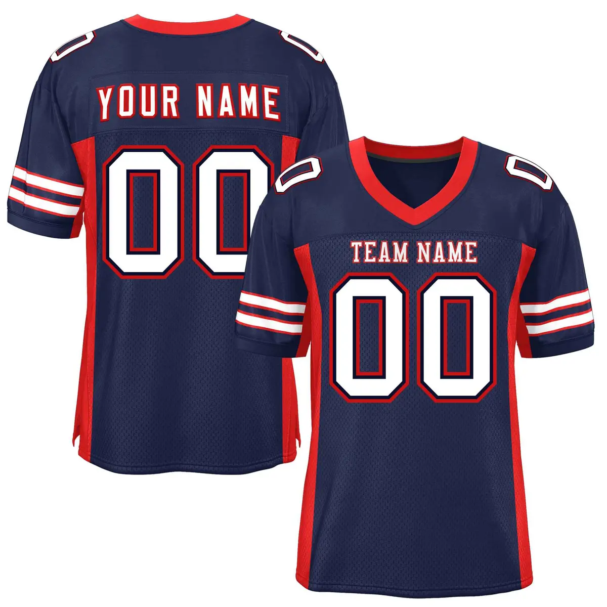 Navy Red Insert Color Mesh Authentic Football Jersey
