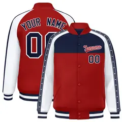 Navy Red K-Ribbon Raglan Color Block Varsity Letterman Jacket 1