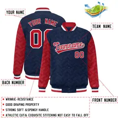 Navy Red L Pattern Raglan Sleeves Letterman Baseball Jacket 2