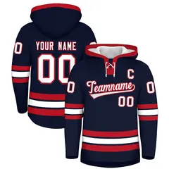 Navy Red Lace-Up Neck Hockey Hoodie 1