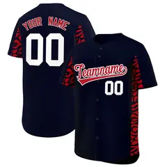 Navy Red Leopard Graffiti Side Baseball Jersey
