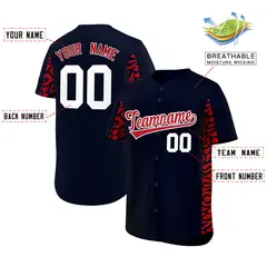 Navy Red Leopard Graffiti Side Baseball Jersey 2