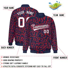 Navy Red Leopard Graffiti Varsity Letterman Jacket 2