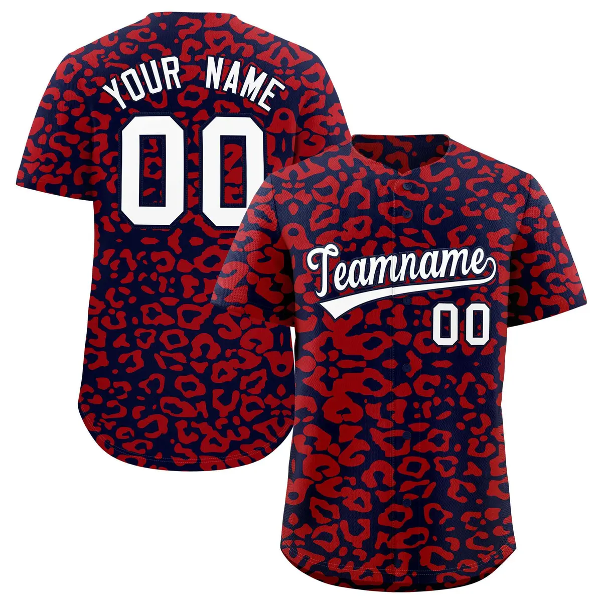 Navy Red Leopard Print Baseball Jersey