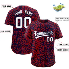 Navy Red Leopard Print Baseball Jersey 2