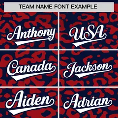 Navy Red Leopard Print Baseball Jersey 3