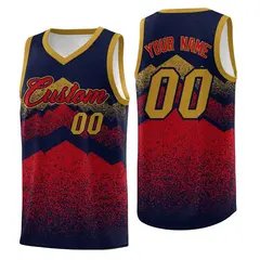 Navy Red Mountain Fade Gradient Fashion Basketball Jersey 1