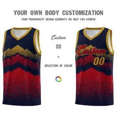 Navy Red Mountain Fade Gradient Fashion Basketball Jersey 3