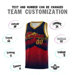 Navy Red Mountain Fade Gradient Fashion Basketball Jersey 4