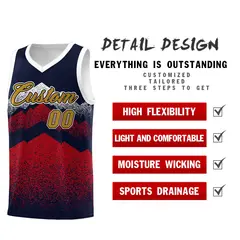 Navy Red Mountain Fade Gradient Fashion Basketball Jersey 2