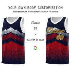 Navy Red Mountain Fade Gradient Fashion Basketball Jersey 3