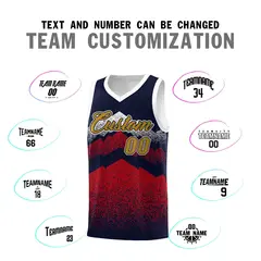 Navy Red Mountain Fade Gradient Fashion Basketball Jersey 4