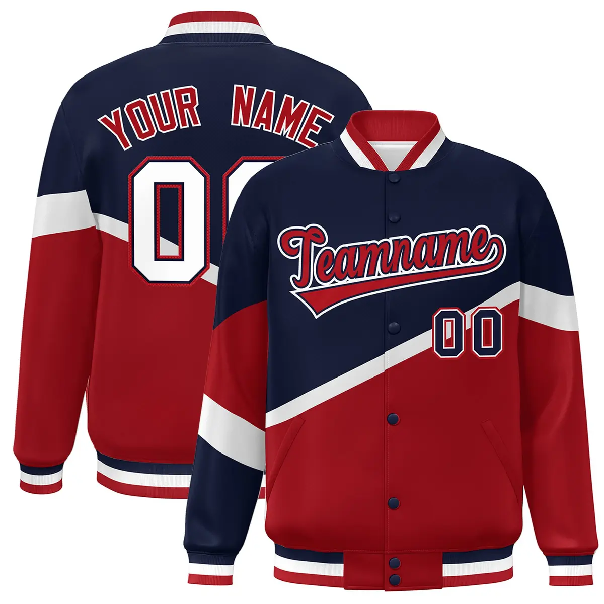 Navy Red-Navy Color Block Varsity Baseball Bomber Jacket