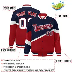 Navy Red-Navy Color Block Varsity Baseball Bomber Jacket 2