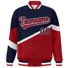 Navy Red-Navy Color Block Varsity Baseball Bomber Jacket 3