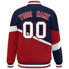 Navy Red-Navy Color Block Varsity Baseball Bomber Jacket 4