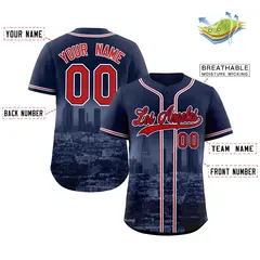 Navy Red-Navy Los Angeles City Skyline Baseball Jersey 2