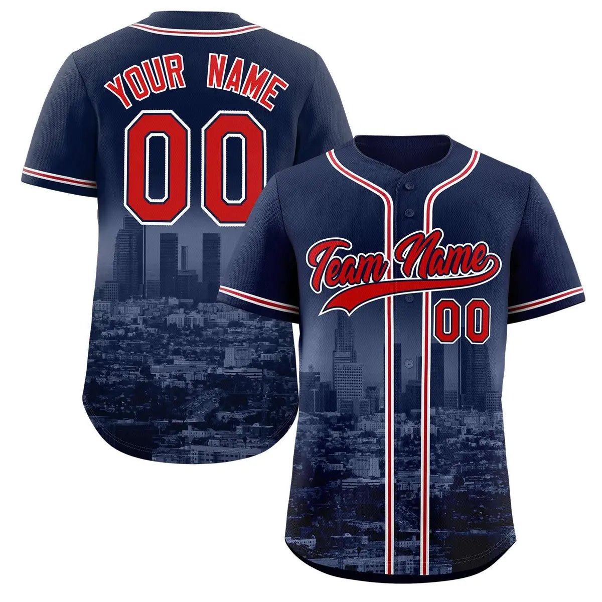 Navy Red-Navy Los Angeles City Skyline Baseball Jersey